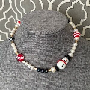 🎄NEW Snowman Christmas Holiday Pearl and glass necklace